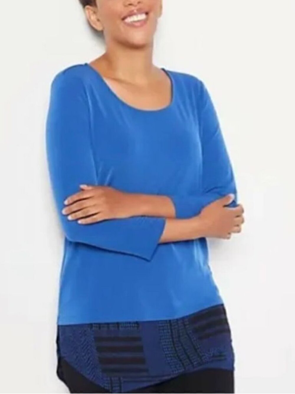 Susan Graver Textured Liquid Knit Printed Hem Tunic Top